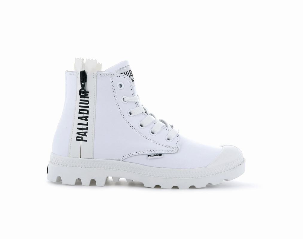 Palladium Pampa Ubn Zips Leather Women's Boots White (WSYC30698)